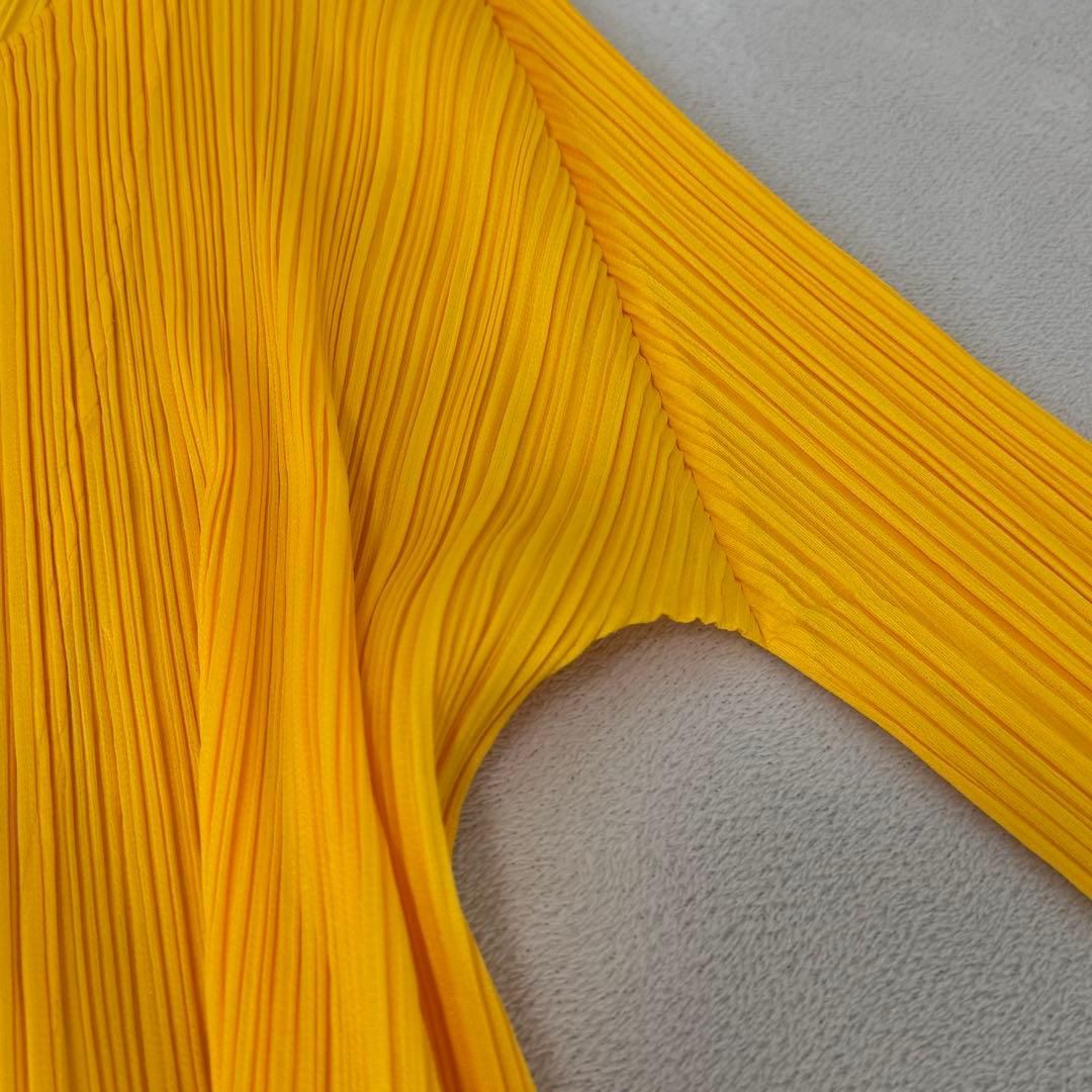 極美品✨PLEATS PLEASE プリーツ ノーカラー イエロー 長袖 - メルカリ