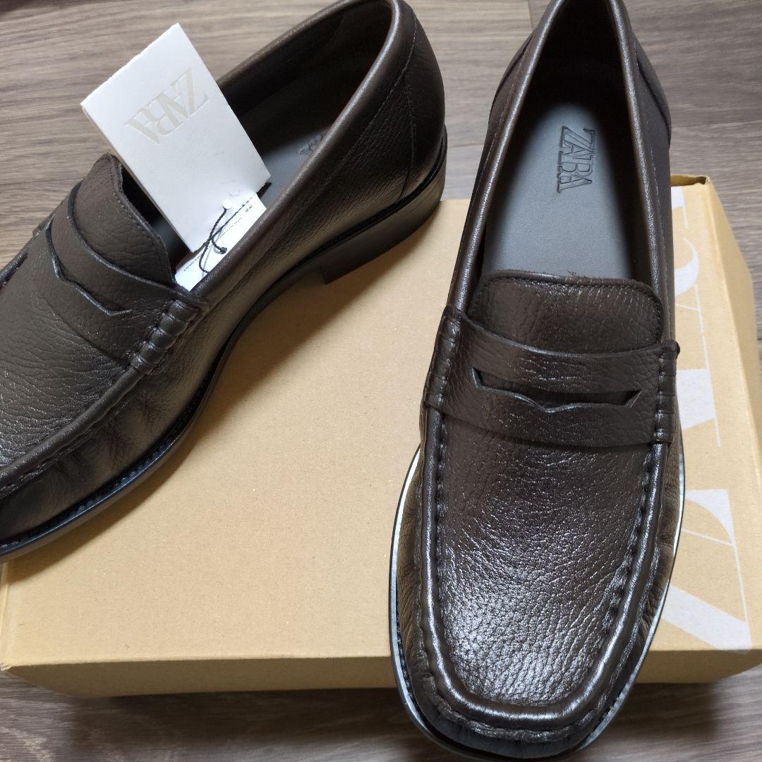 zara リアルレザー ダークブラウン ローファー 25.5cm 本革 茶色 靴