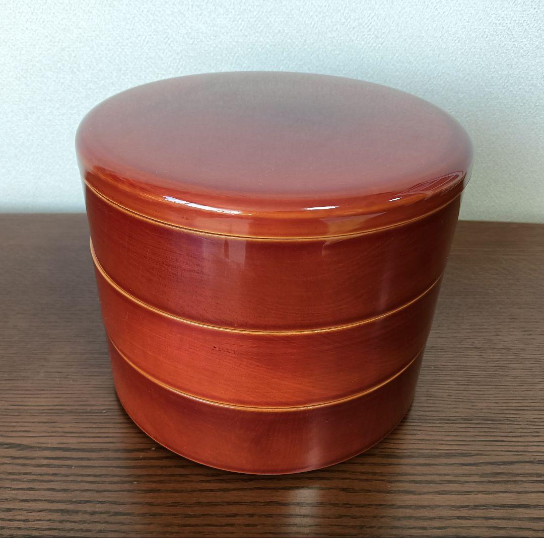 未使用】飛騨春慶塗 漆塗り 丸型三段重箱 伝統工芸品 天然木