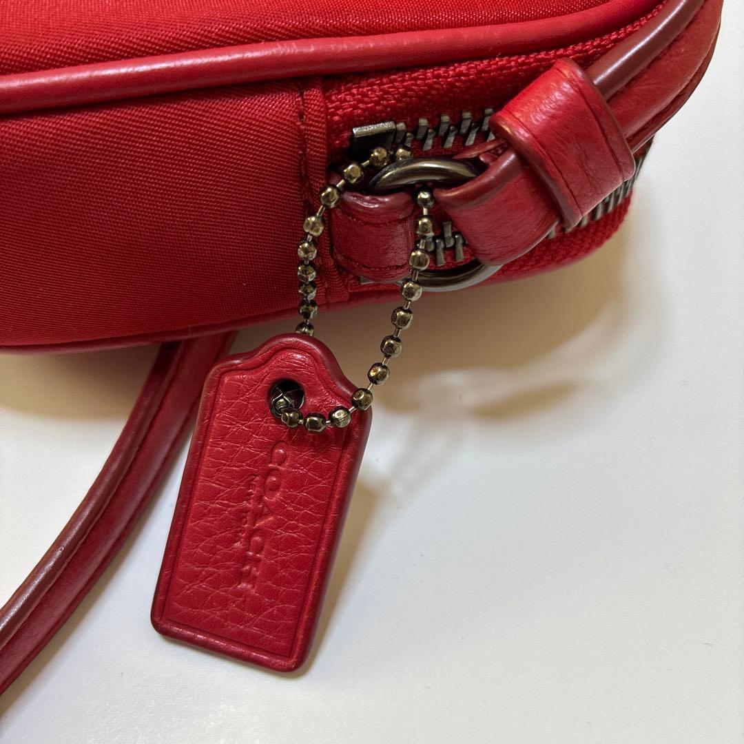 COACH レッド ショルダーバッグ ナイロン - メルカリ