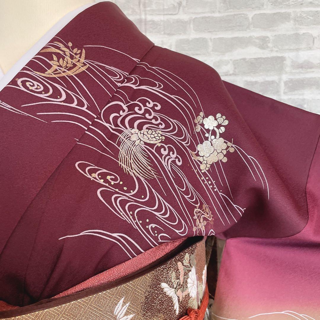 訪問着 フルセット 鳳凰 房亀 荒波 花丸紋 金彩加工 鮮やか 躍動的