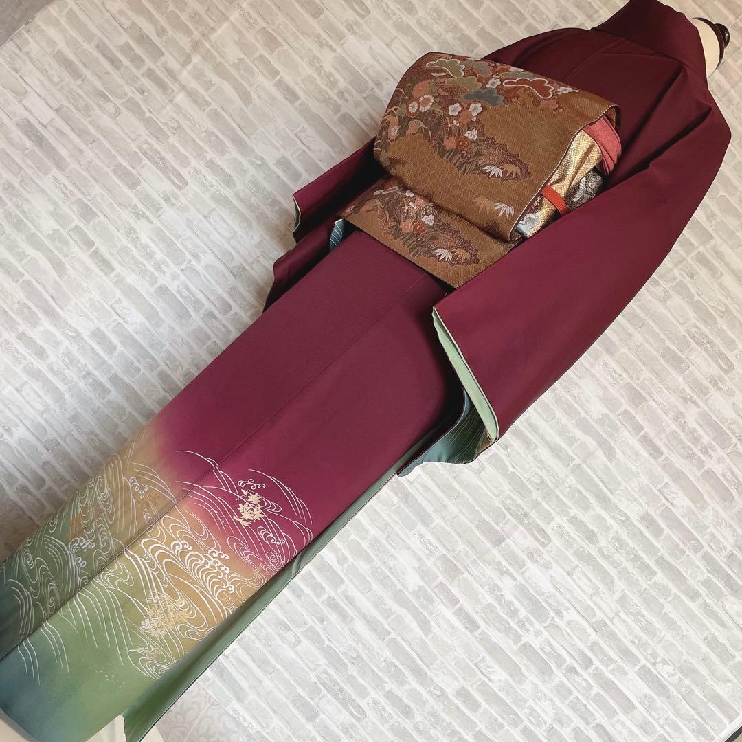 訪問着 フルセット 鳳凰 房亀 荒波 花丸紋 金彩加工 鮮やか 躍動的