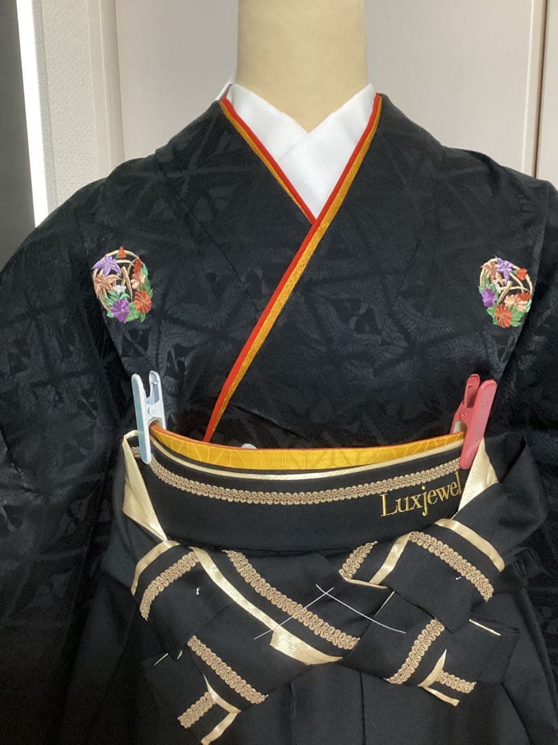 黒の二尺袖振袖レースの付いた袴2点セット トールサイズluxjewel