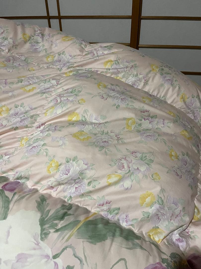 羽毛花柄掛け布団 シングルサイズ ホワイトグース　ダウン95% 1.4kg