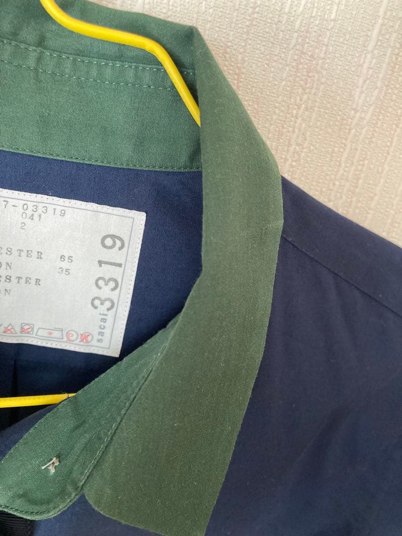 sacai】ネイビー グリーン 長袖シャツ 裾レース付き - メルカリ