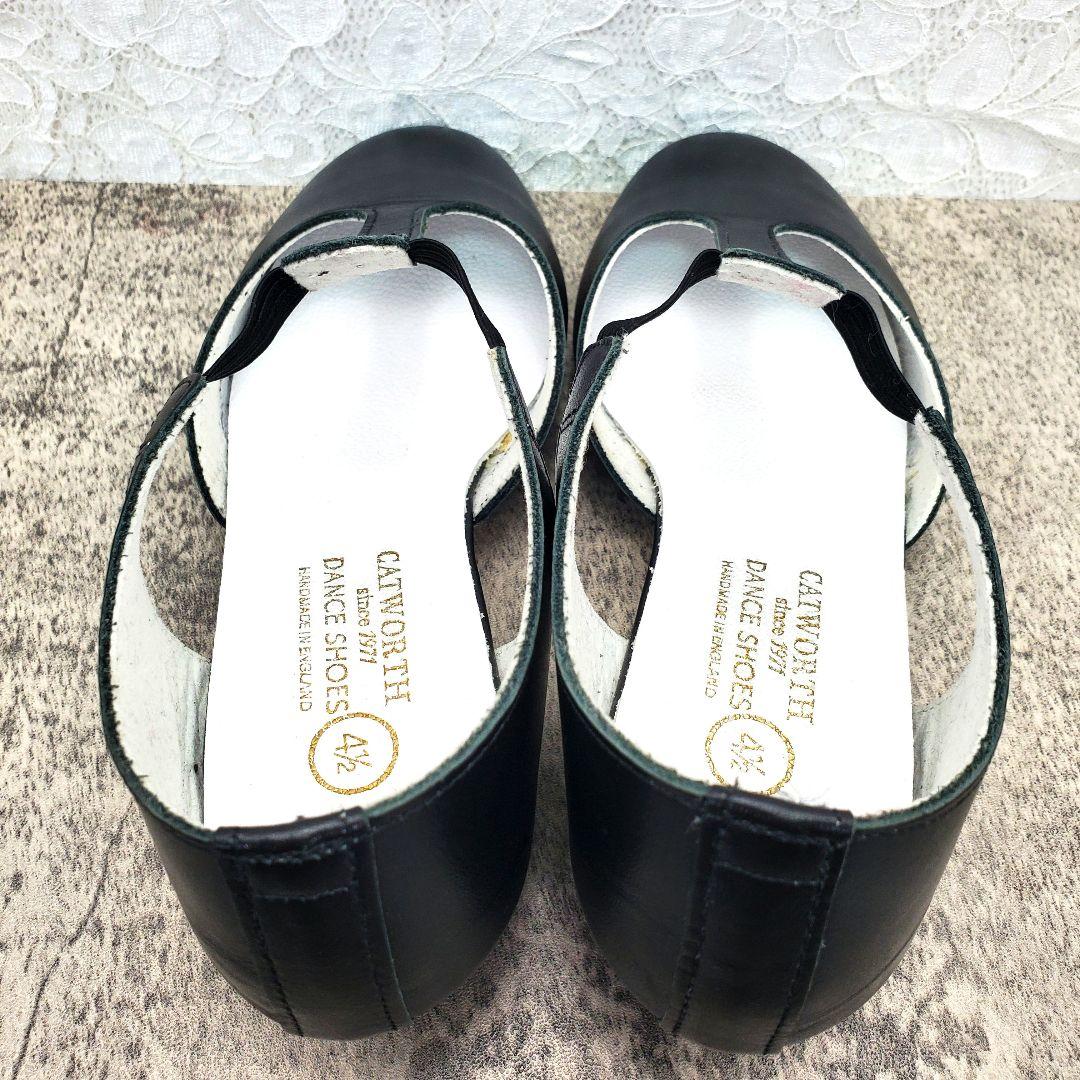 未使用級【CATWORTH】Tストラップ フラットシューズ 黒 23.5cm