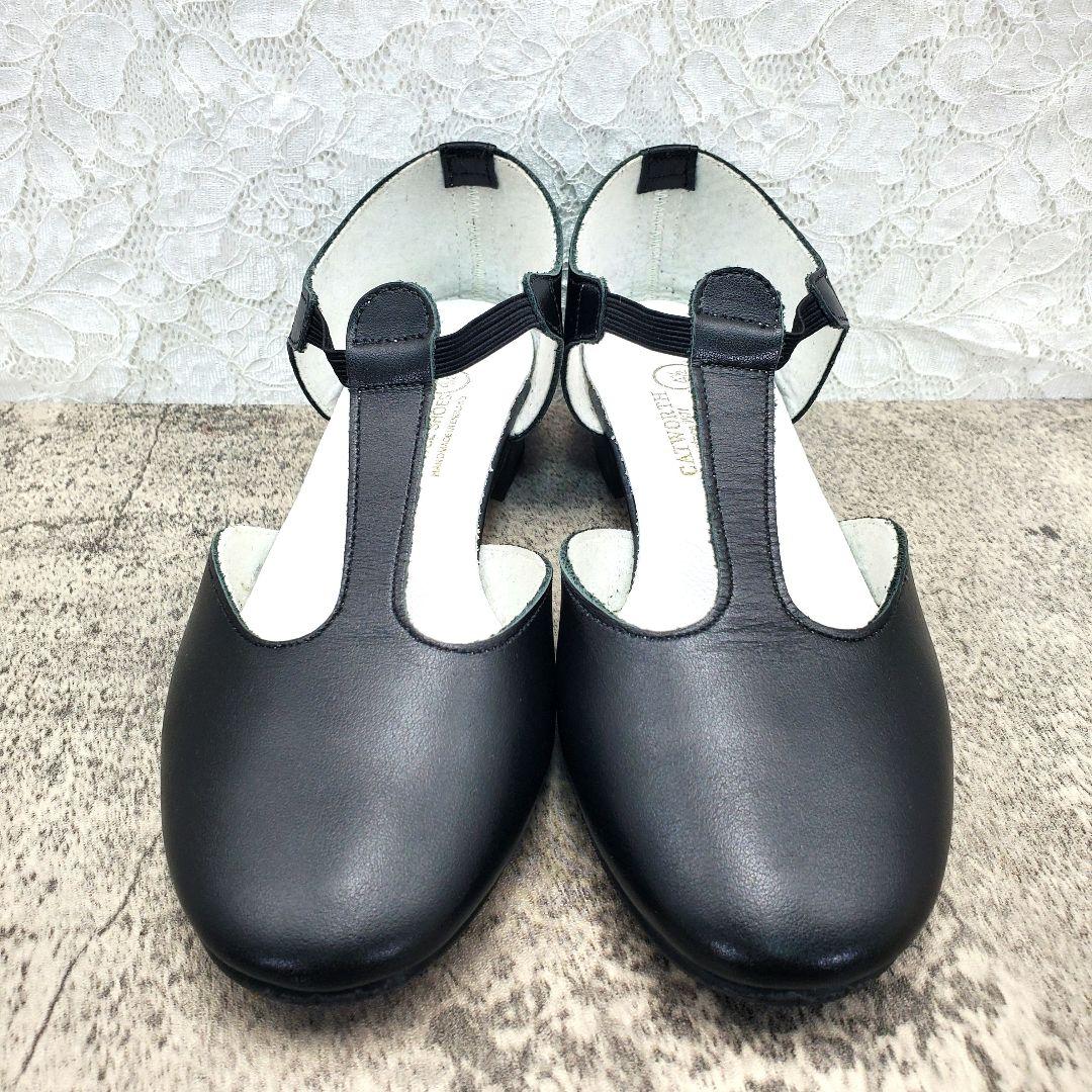 未使用級【CATWORTH】Tストラップ フラットシューズ 黒 23.5cm