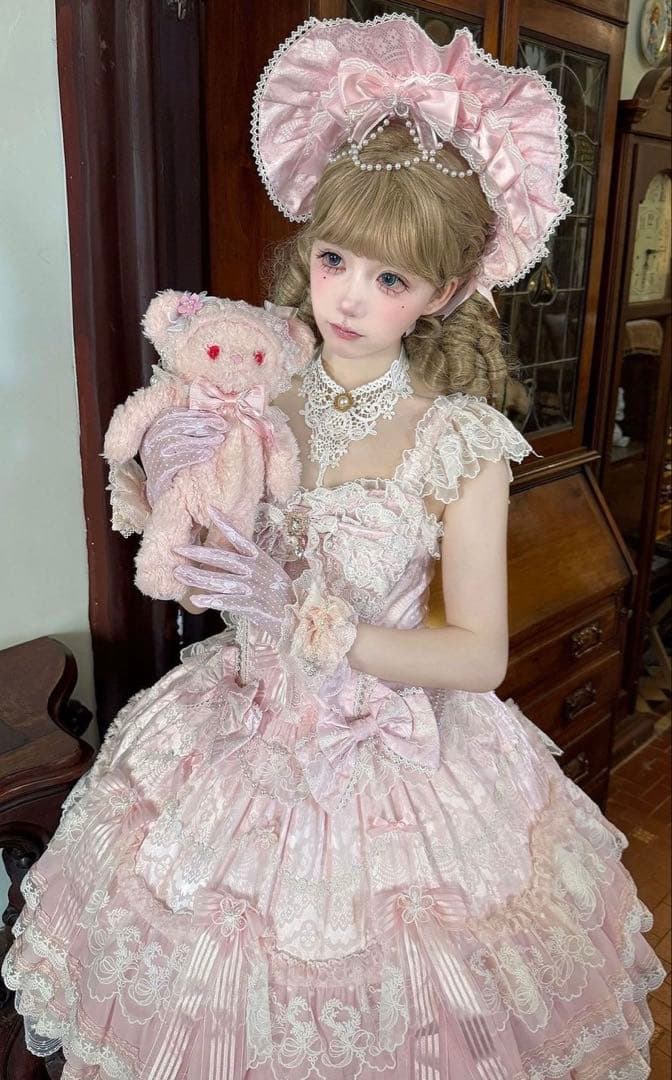 月下桜頌】ピンク ゴスロリ・ロリータドレス 甘ロリ ロリィタJSK