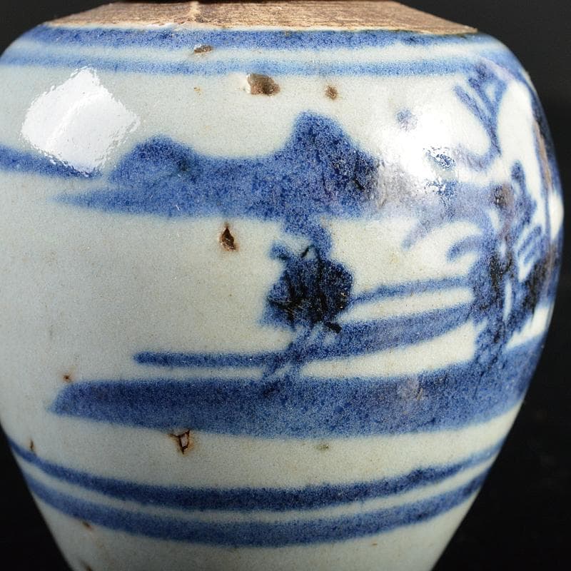 中国 染付 山水文 茶壷 茶心壷 時代箱付 V R5973