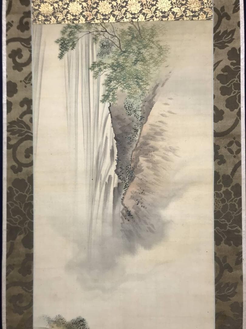 真作】吉村孝文/養老滝菊水図/師応挙/掛軸/名家伝来/AC-396