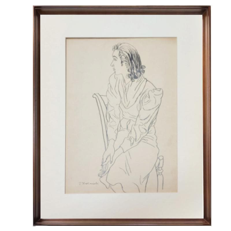 ☆中西利雄☆「婦人像」素描　デッサン画 大衣サイズ ☆中西利雄☆「婦人像」素描デッサン画 大衣サイズ