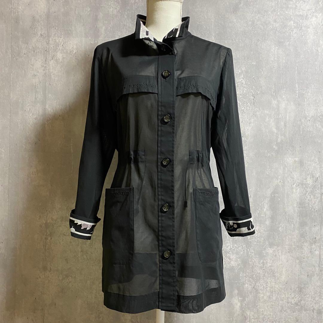 LEONARD SPORT スタンドカラー コート シアー素材 黒 L LEONARD SPORT