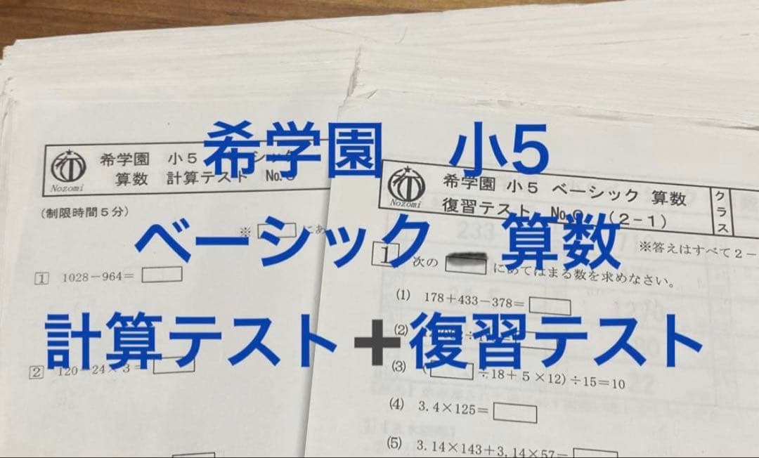 希学園 小5 ベーシック算数 復習テスト➕計算テスト セット cp - メルカリ