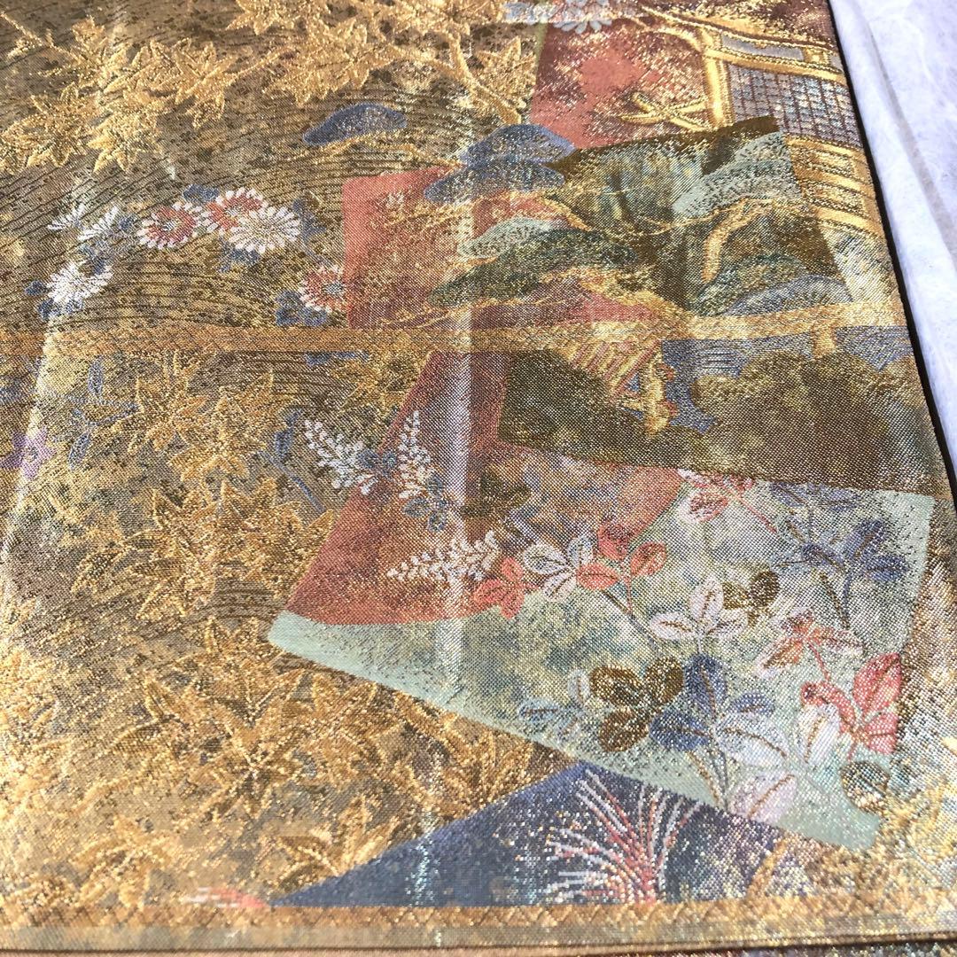 西陣織＊となみ織物 純金 純金箔 金通 袋帯 王朝の雅 証明書あり