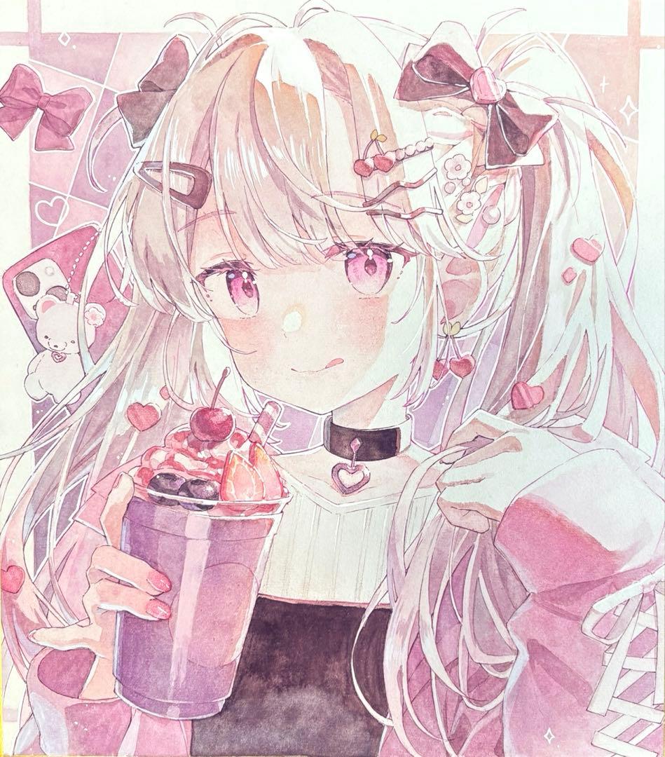 手描きイラスト　オリジナルイラスト　アナログ　大色紙 アナログイラスト 手描きイラスト オリジナル 色紙 - メルカリ