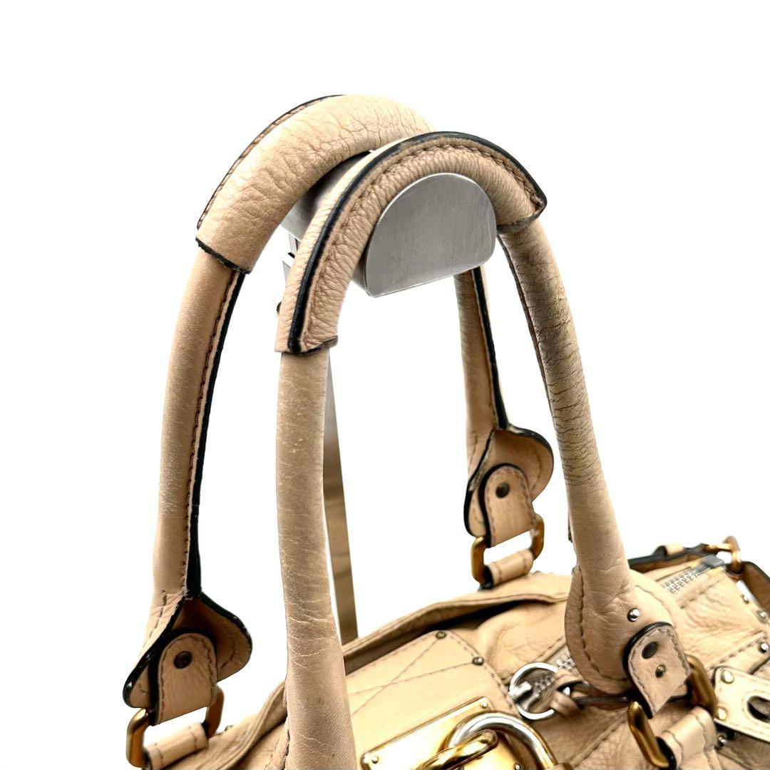 《美品》Chloe パディントン レザー ハンドバッグ 南京錠 鍵付 ベージュ
