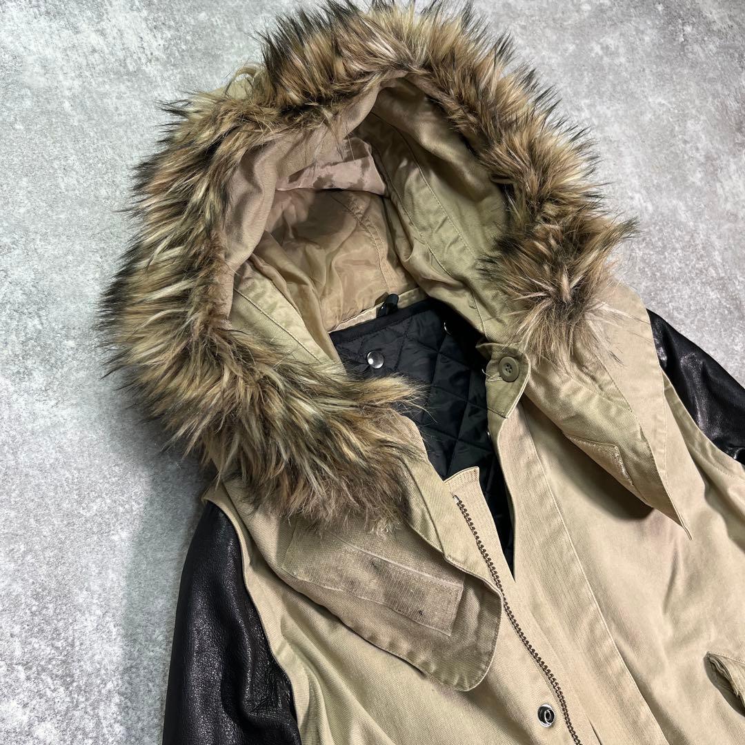 ▽クリスチャンダダ モッズコート レザー切替 M ライナー ファー Y2K