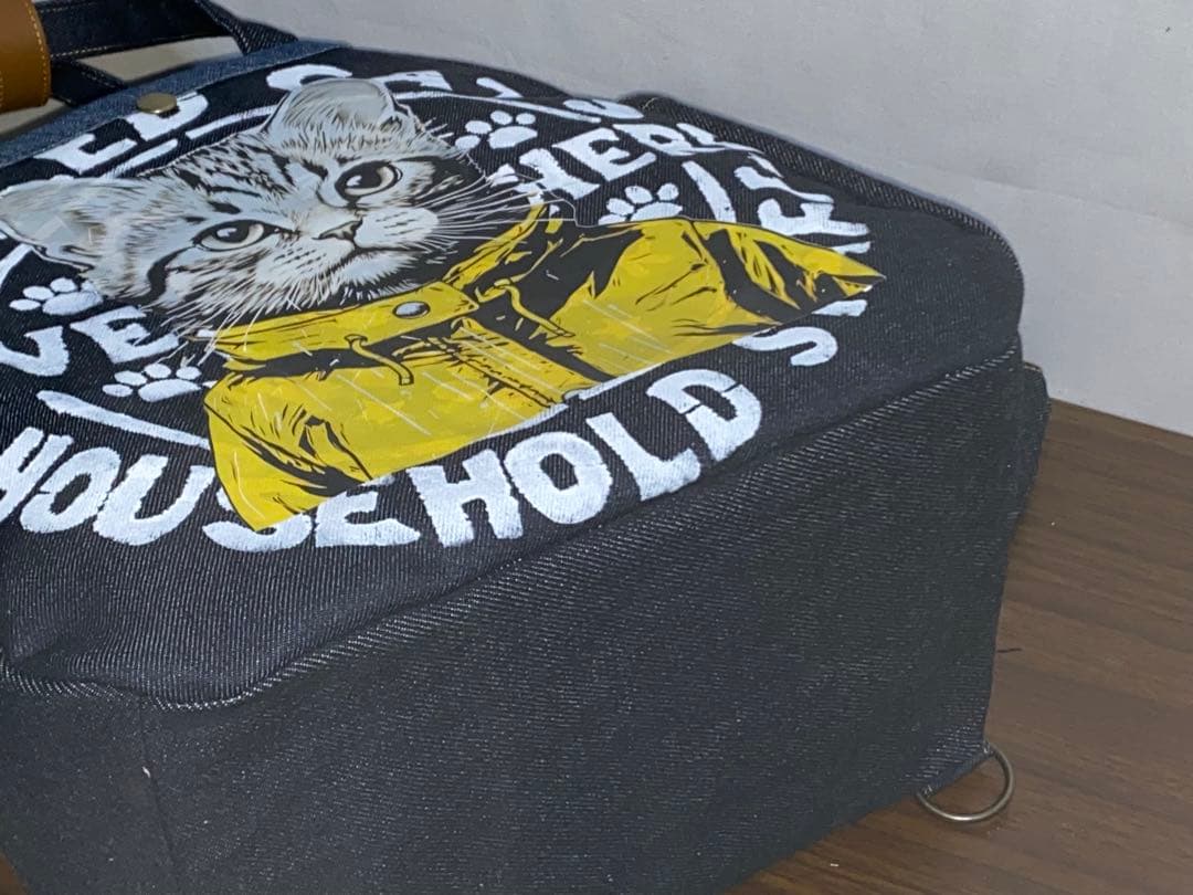 ☆岡山デニム☆ステンシル☆トラネコ☆リュック対応☆4wayボストンバッグ