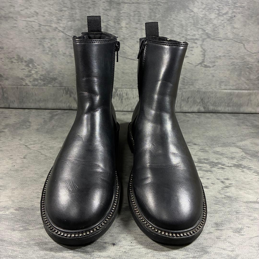 ZARA ザラ サイドゴアブーツ サイドジップ スタッズ付 レザー 23.5cm