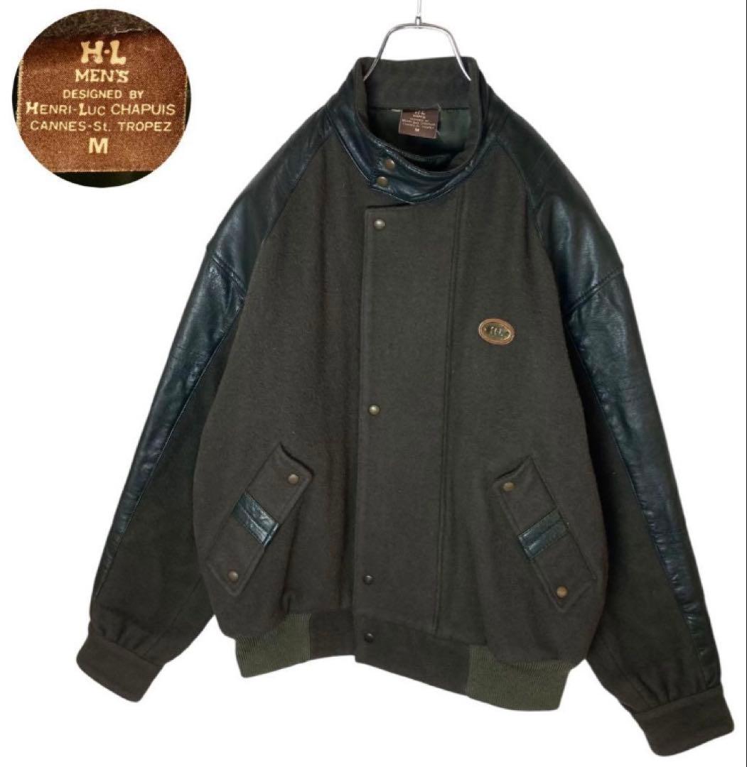 レトロ古着 羊革リアルレザー×ウールくすみグリーンスタジャン中綿裏キルトゆったり 楽天市場】アームレザー スタジャンの通販