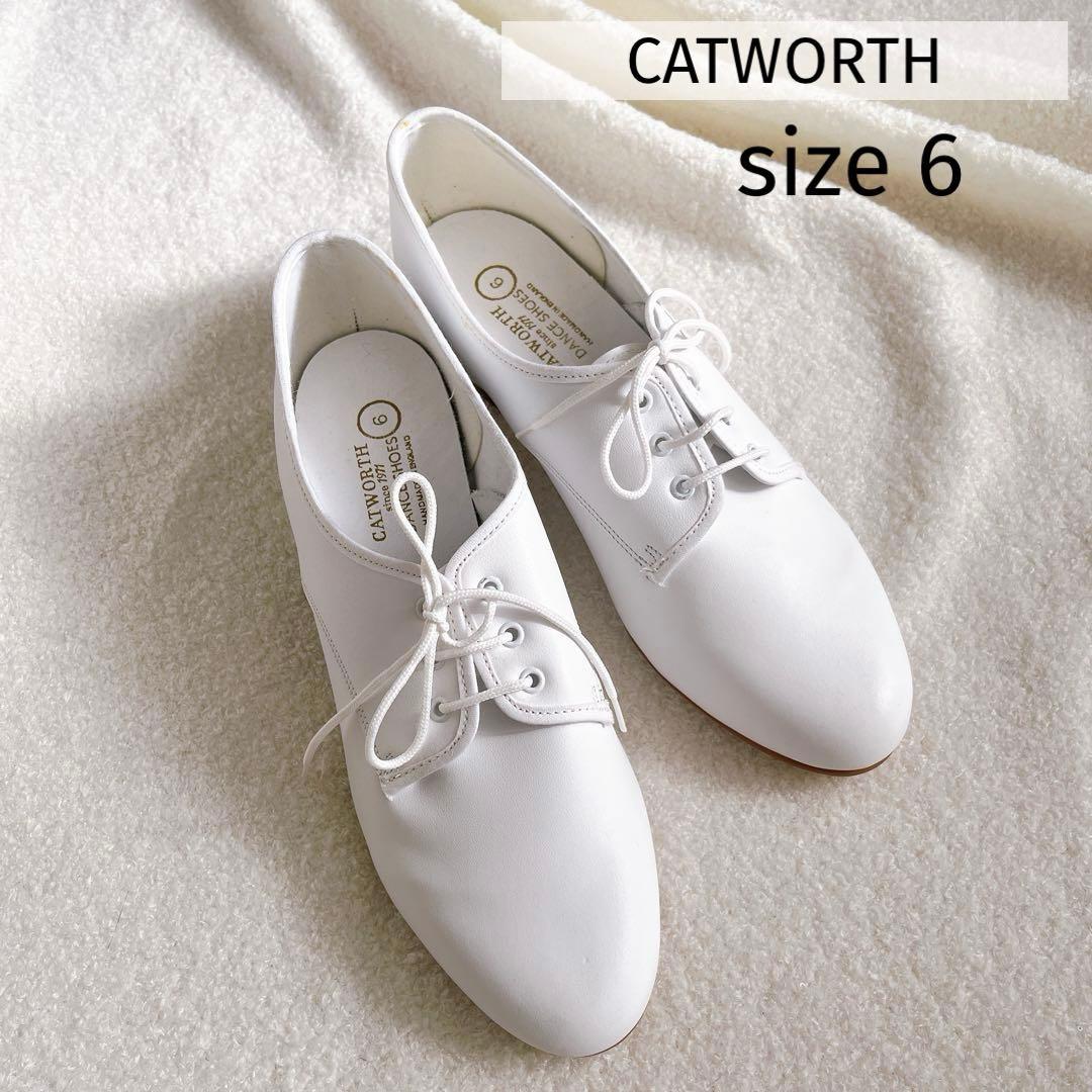 CATWORTH フラット ローファー レースアップ 白 カットワース 24 CATWORTH（キャットワース） レースアップレザーJAZZシューズ[CAT02