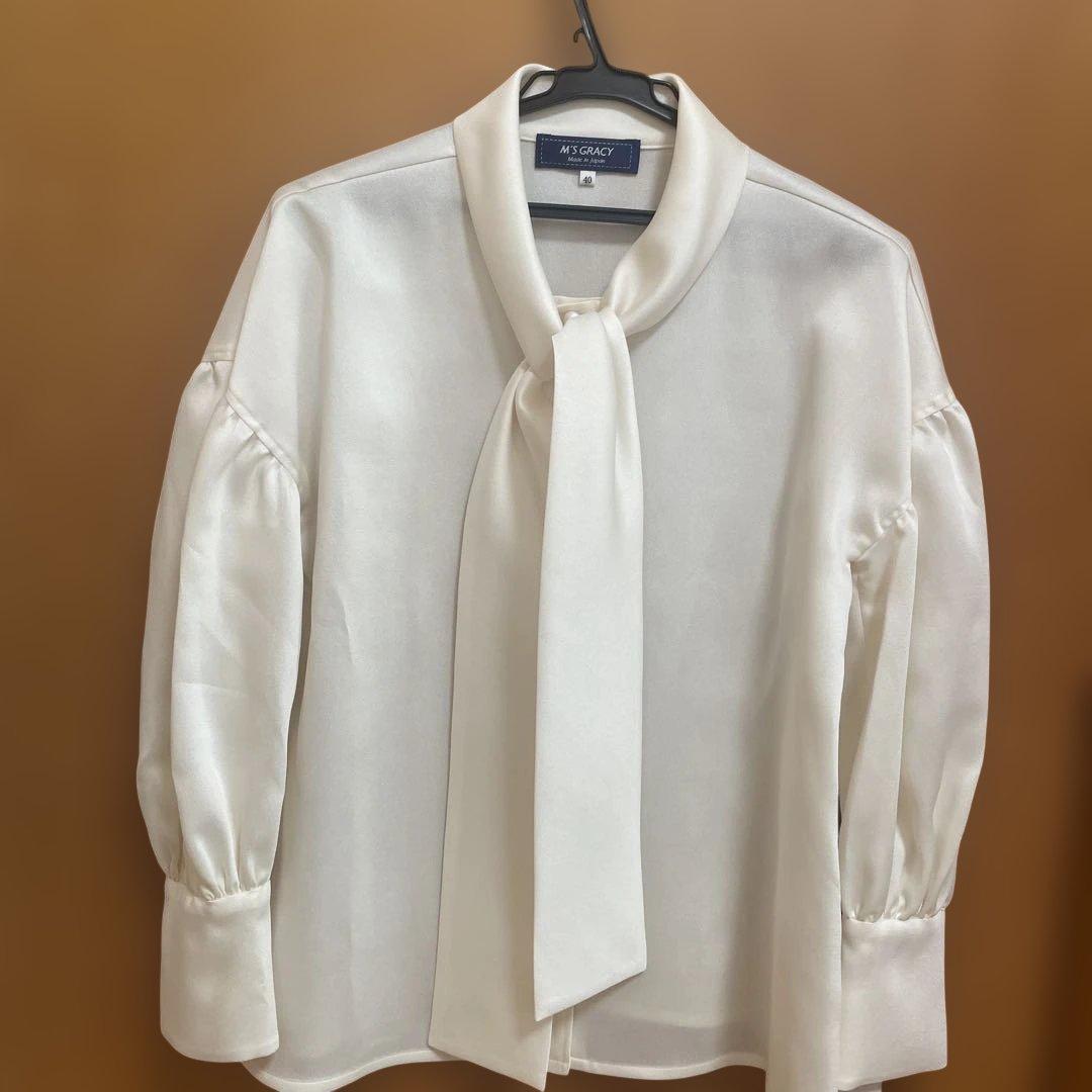 M´S GRACY アイボリー リボン付きブラウス 40