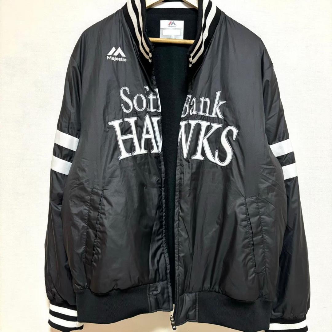 Majestic ソフトバンクホークスジャケット 黒ブラック XL スタジャン