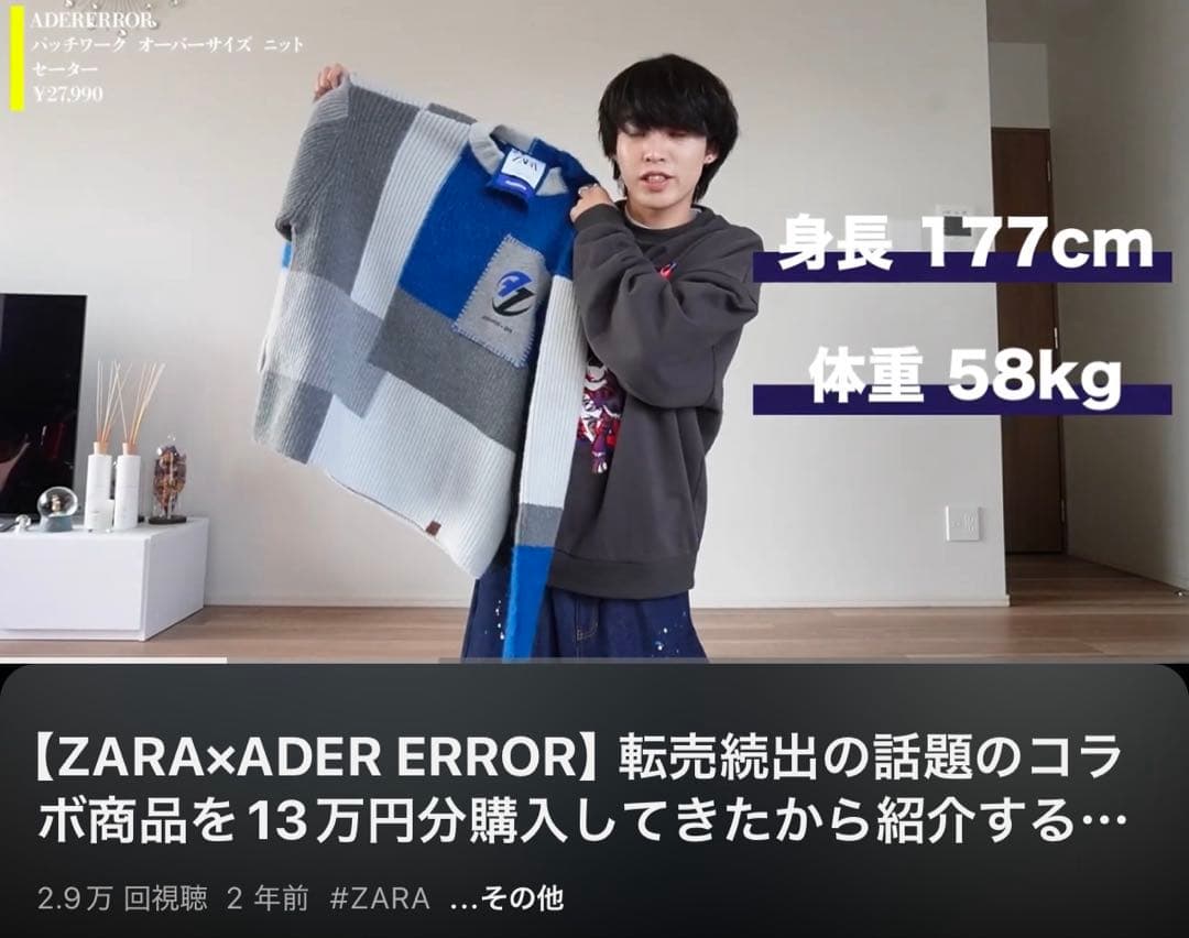 ZARA × ADERERROR コラボパッチワークオーバーサイズニット - メルカリ