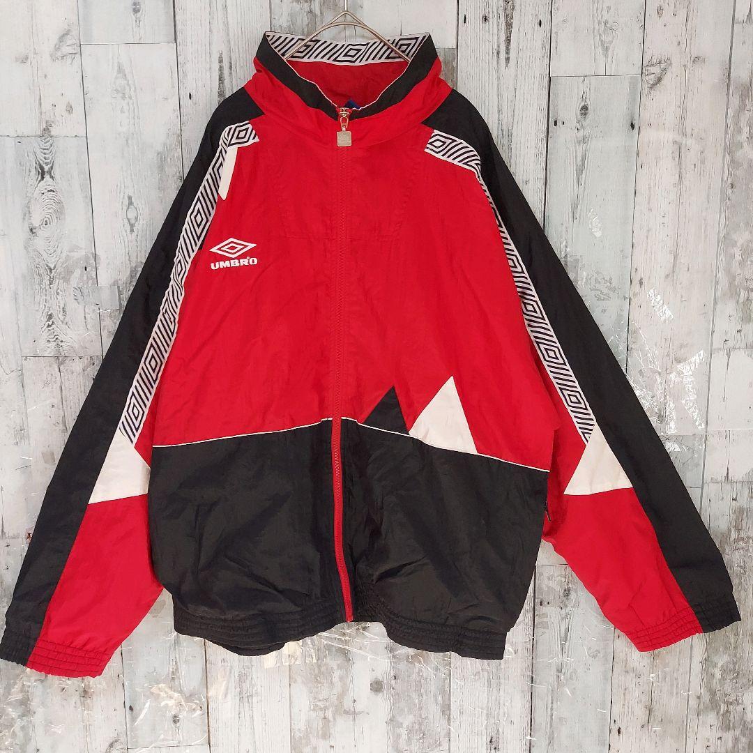 UMBRO 希少 アンブロ 90sフルジップ 刺繍 ナイロンジャケット L相当赤