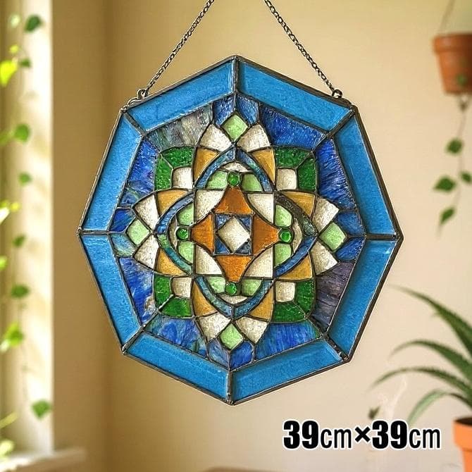 フォロー割【USED品 】欧州 アンテーク ステンドグラス　ハンドメイド 送料無料*ステンドグラス風*風鈴とひまわり・涼・ハンドメイド