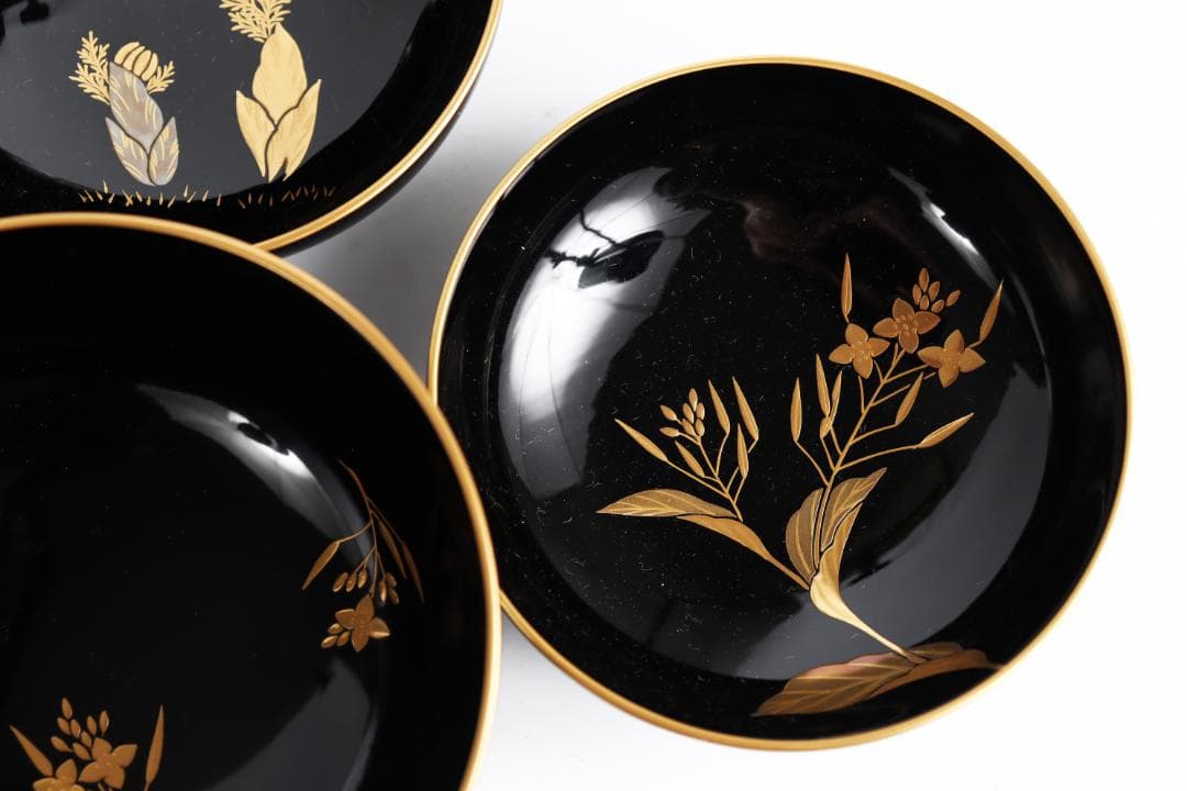 輪島塗 草花絵替 図替 蒔絵 煮物椀 五客 浅己 浅見②