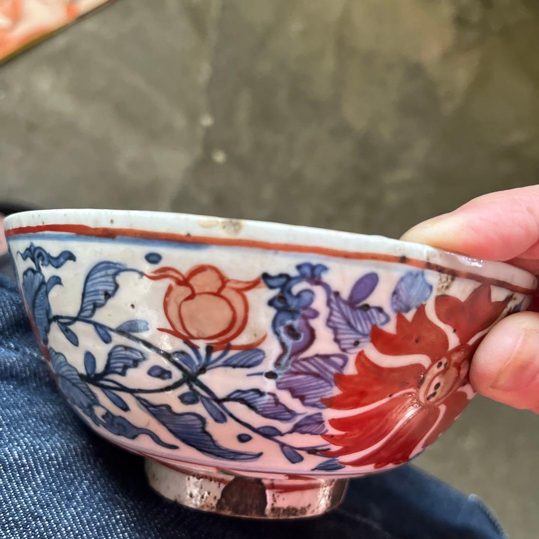 骨董 古犬山焼 赤絵 赤玉 なます皿 菓子器 獅子 中深鉢 江戸後期 金