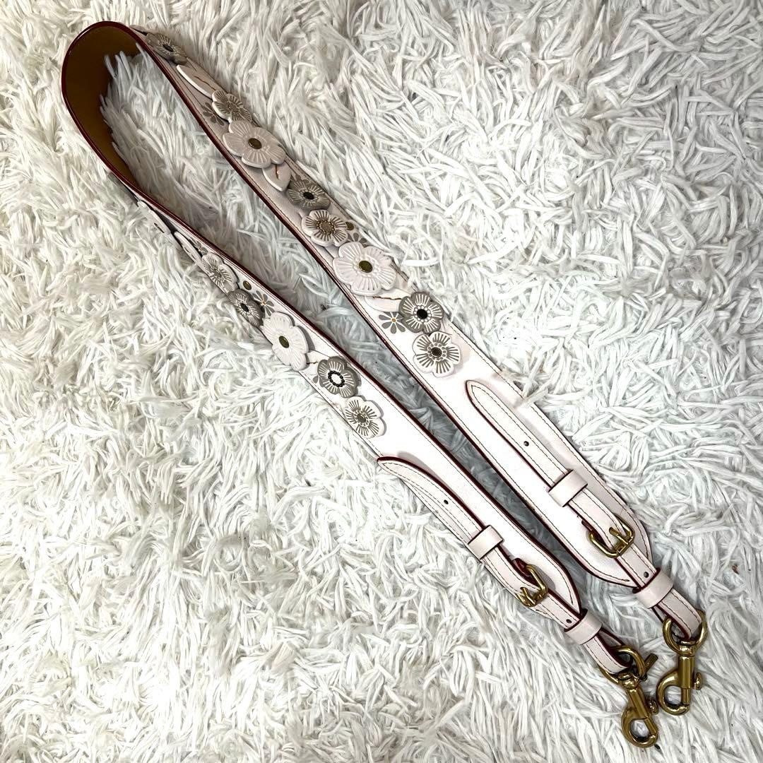 コーチ COACH ショルダーストラップ ティーローズ ホワイト 花 ウィズ COACH（コーチ） ショルダーストラップ ティーローズフラワー レザー
