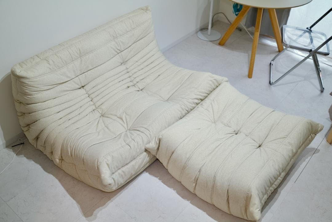 セット販売① 美品 ロゼトーゴ 2Pソファ パフ付 50周年限定 DENDEN リーンロゼ トーゴ 2人掛けソファ+パフ 50周年記念企画(期間限定品