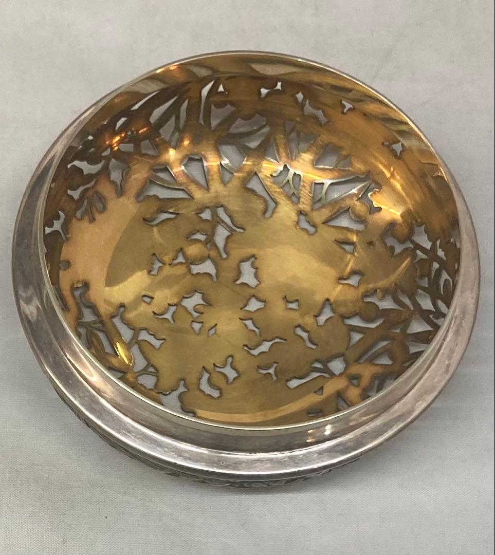 B507s「青瓷袴腰 香炉」諏訪蘇山作純銀四君子肉彫火舎 松與堂造 共箱