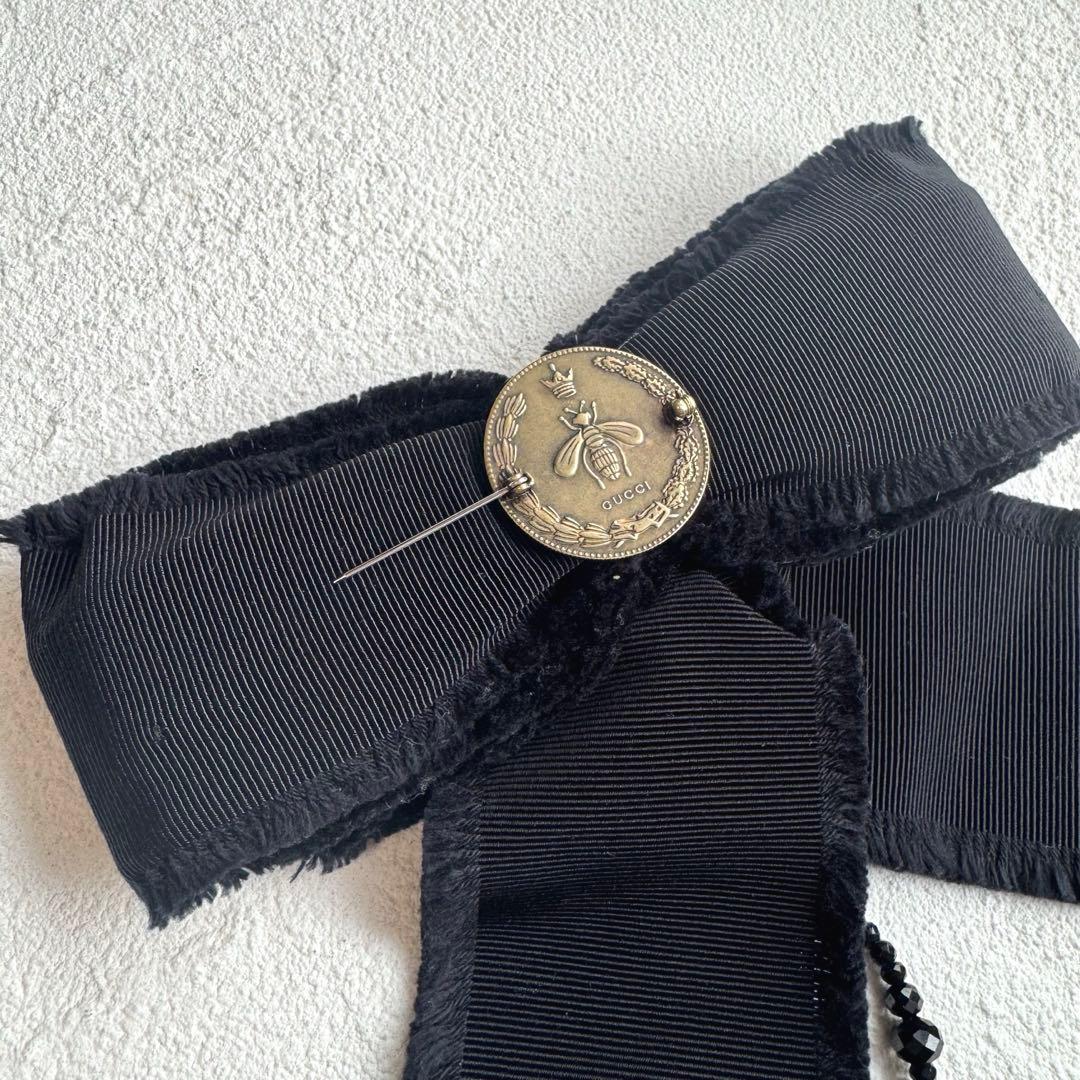 GUCCI グッチ グログラン リボンブローチ ブラック ビジュー Bee