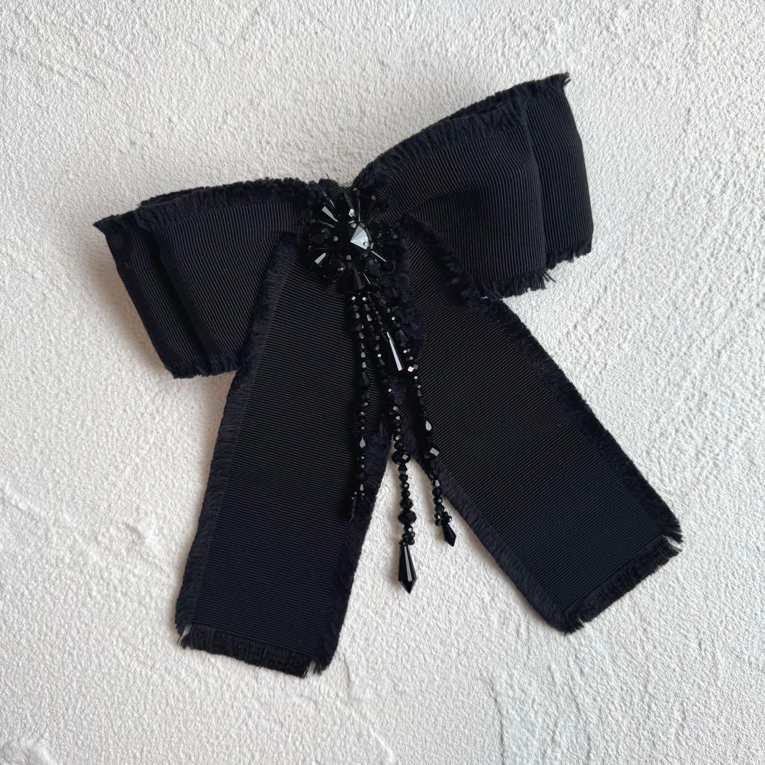 GUCCI グッチ グログラン リボンブローチ ブラック ビジュー Bee