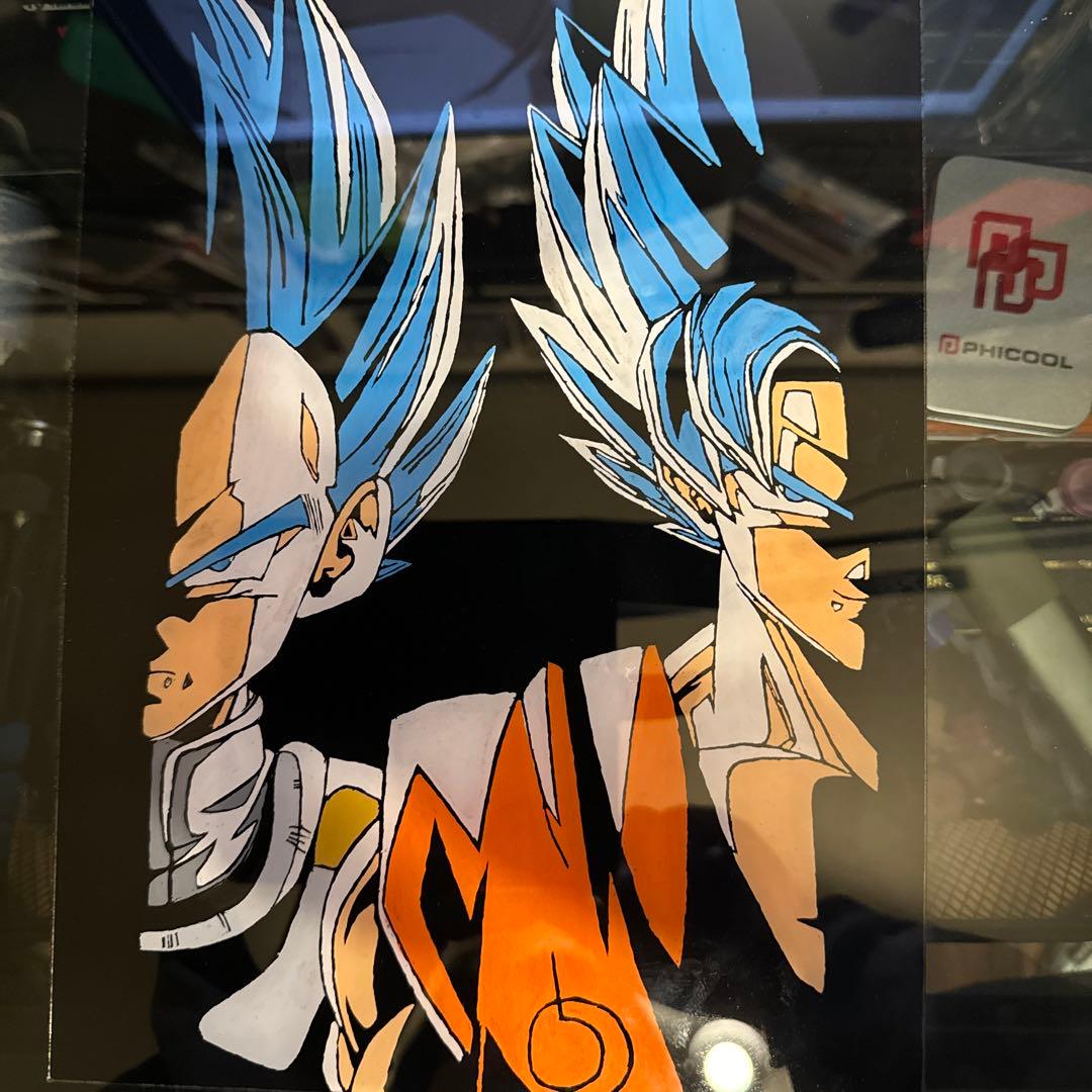 ドラゴンボール超。超サイヤ人ブルー。ベジータ。孫悟空。セル画風