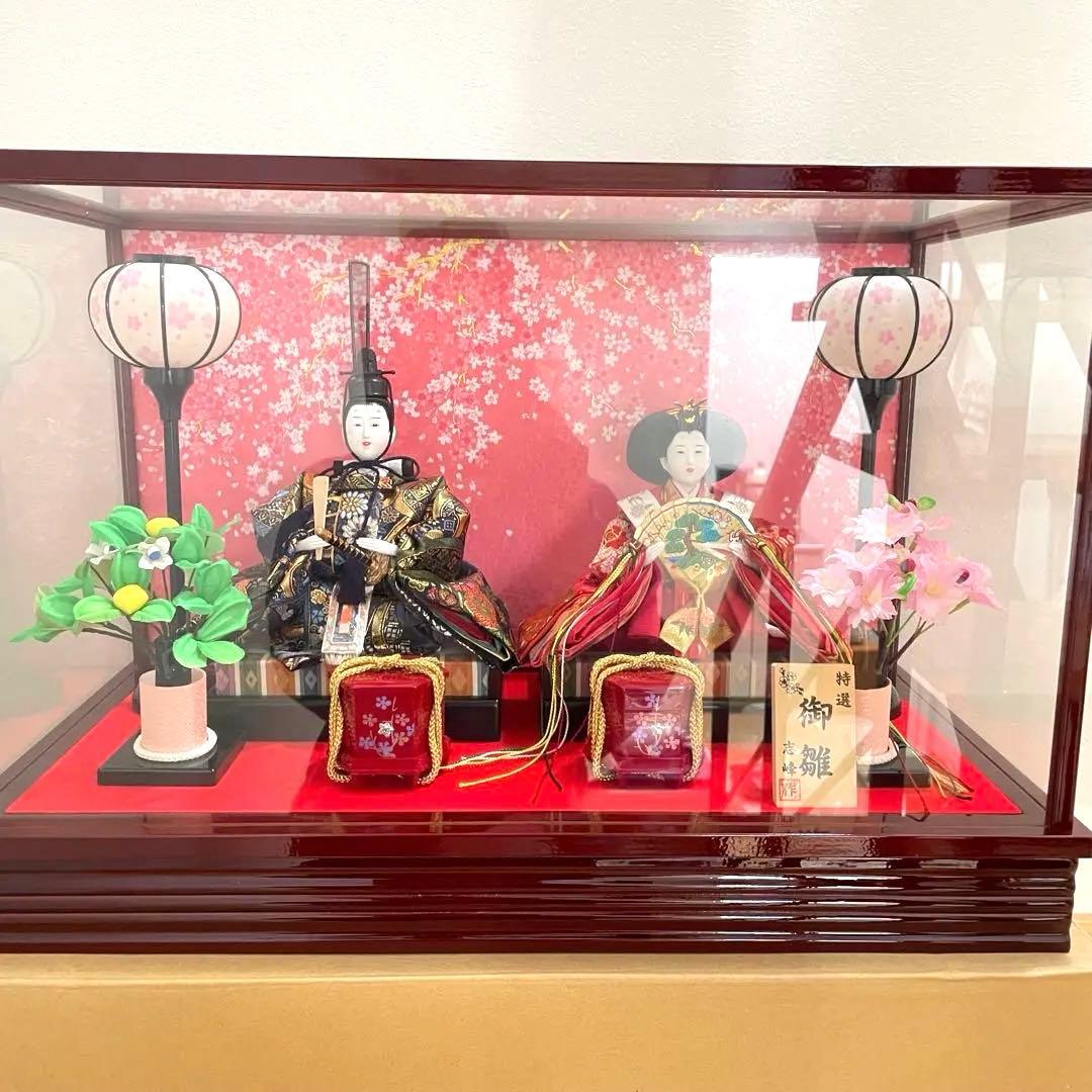 【美品】雛人形 ガラスケース付き　ライト付きます⭐︎ 猫よけ対策！手に取れるお雛様をガラスケースに保存の雛人形！【弥生雛