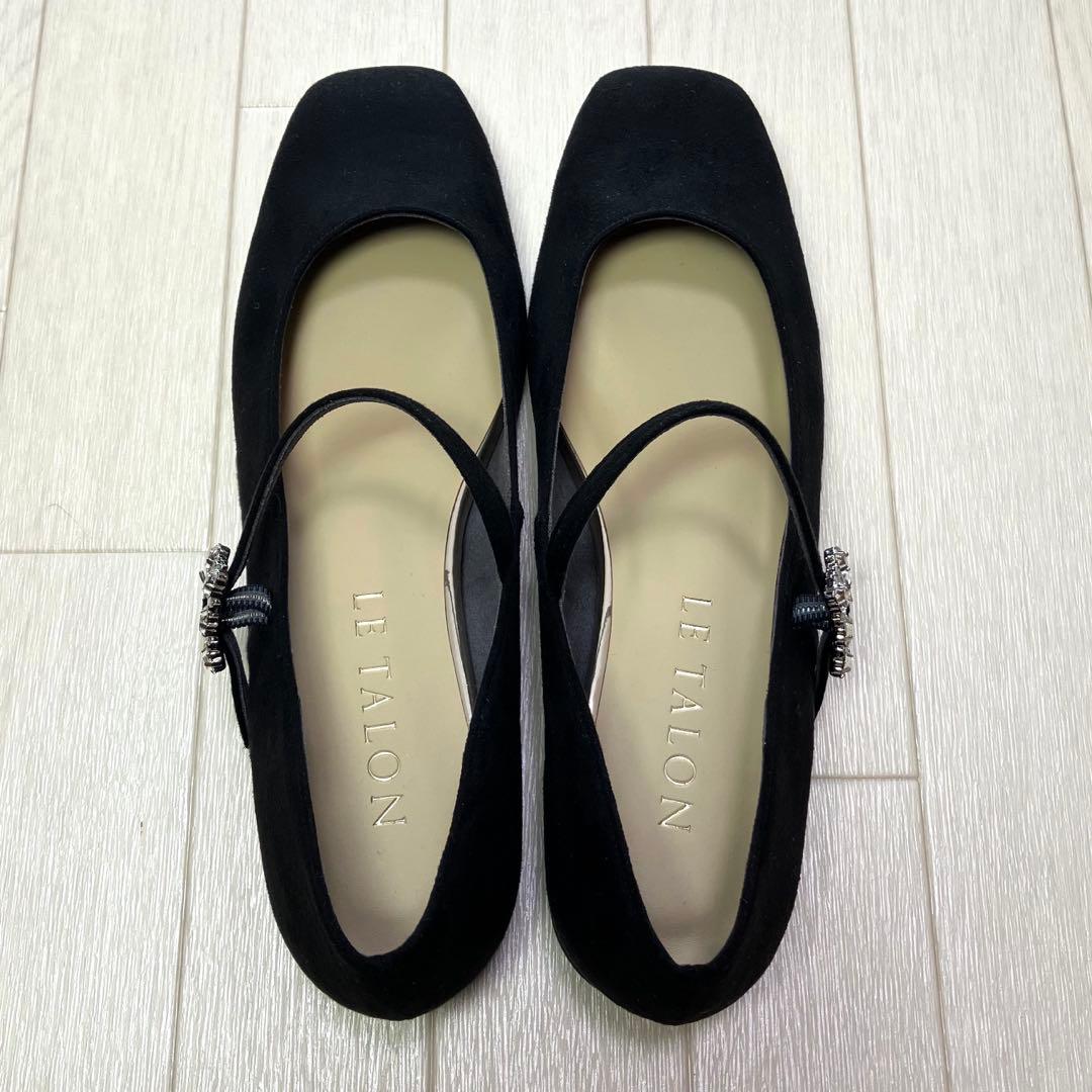 ルタロン スクエアビジューベルト メリージェーン 24.5cm 黒 ブラック