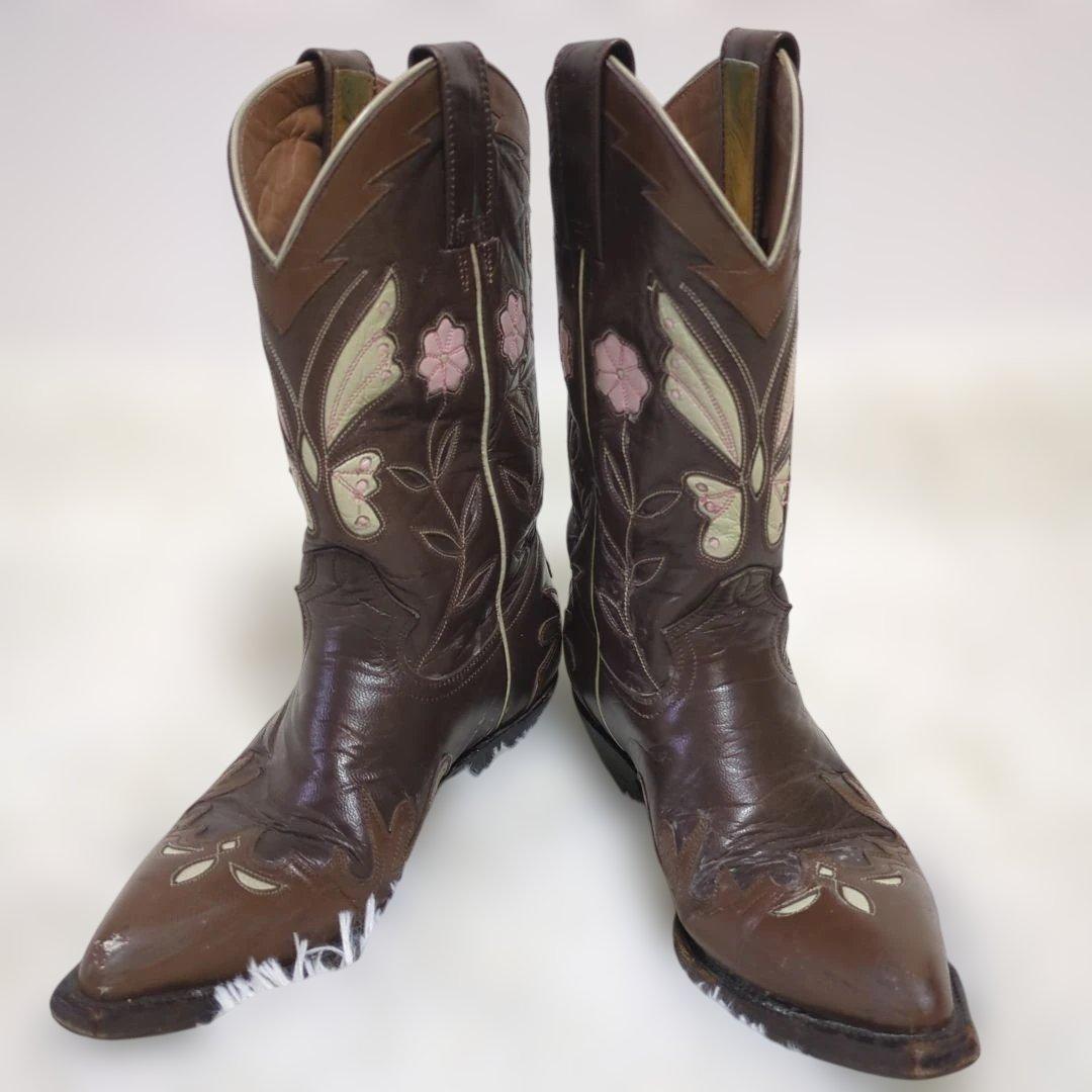 Montana バタフライ ウエスタンブーツ 本革 羊革 メキシコ製　US6 Montana バタフライ ウエスタンブーツ 本革 羊革 メキシコ製 US6の通販
