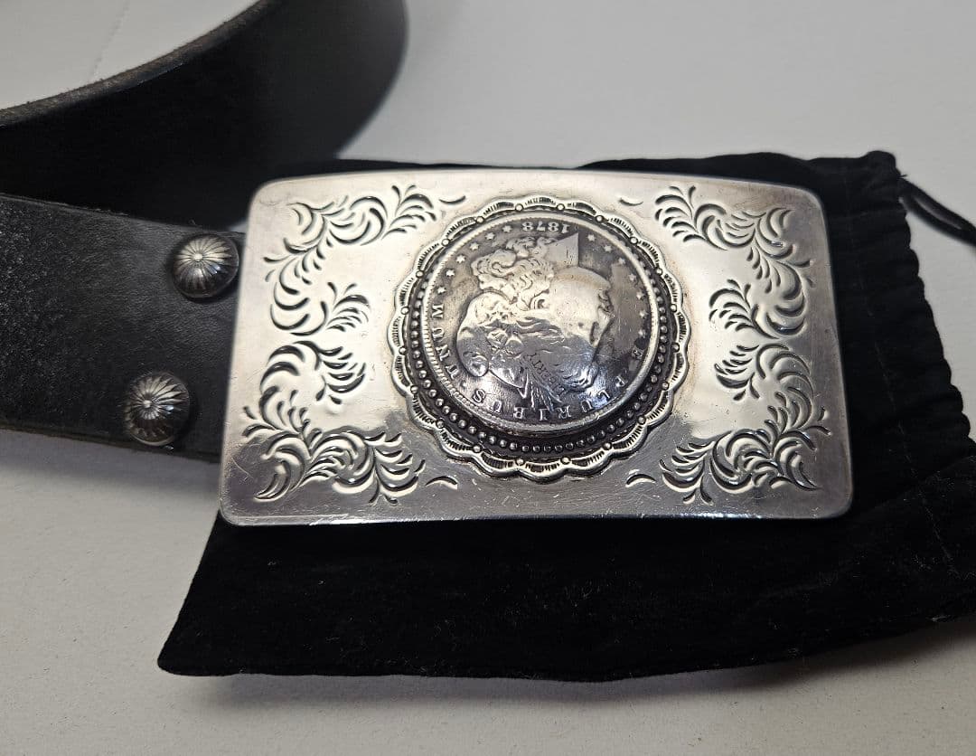 希少品 ビッグツイン 純銀シルバー製 バックルと本革ベルト BIGTWIN