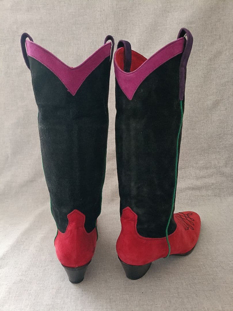 ヴィンテージ 80年代 カラフルスエード ウエスタンブーツ 22〜22.5cm