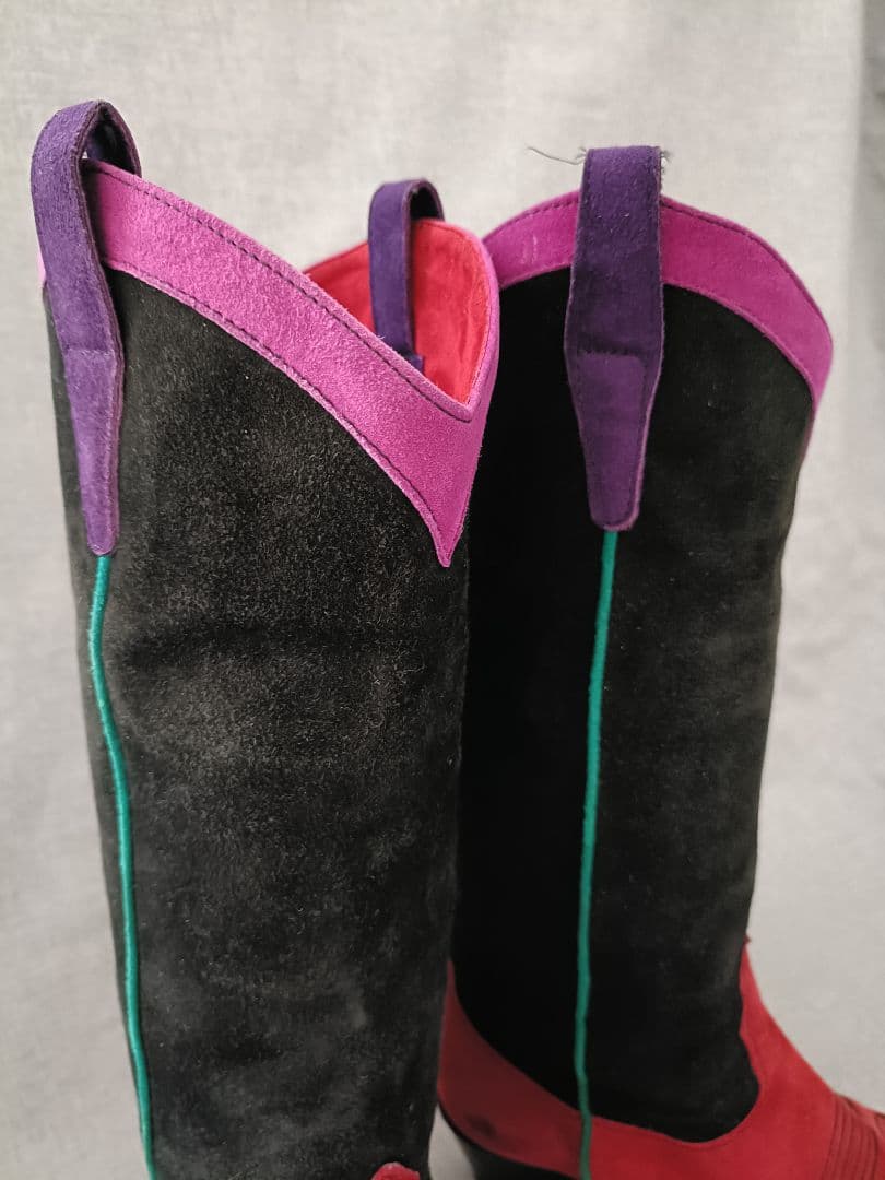 ヴィンテージ 80年代 カラフルスエード ウエスタンブーツ 22〜22.5cm