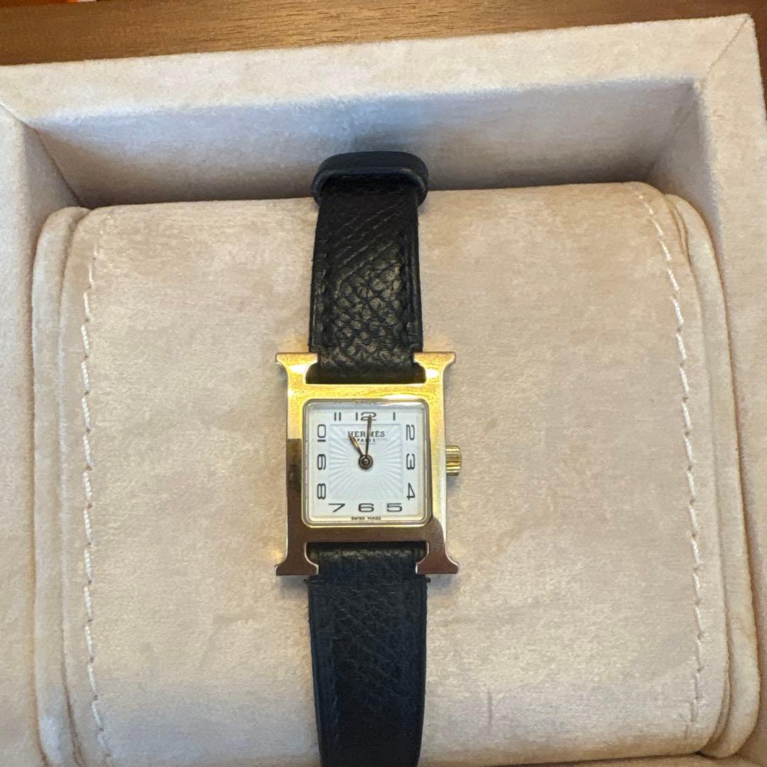 HERMES ブラックレザー 《Hウォッチ》 ミニ
