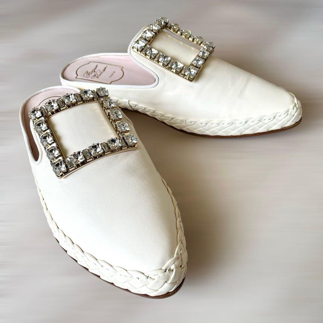 《未使用品》 ロジェヴィヴィエ ミュール ビジュ バックル ホワイト 37