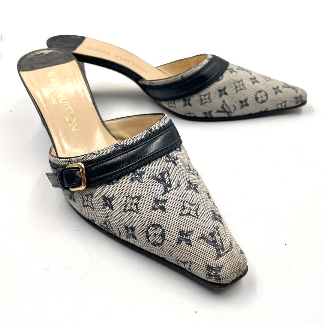 《超美品》ルイヴィトン サンダル ミュール モノグラムミニ キャンバス グレー