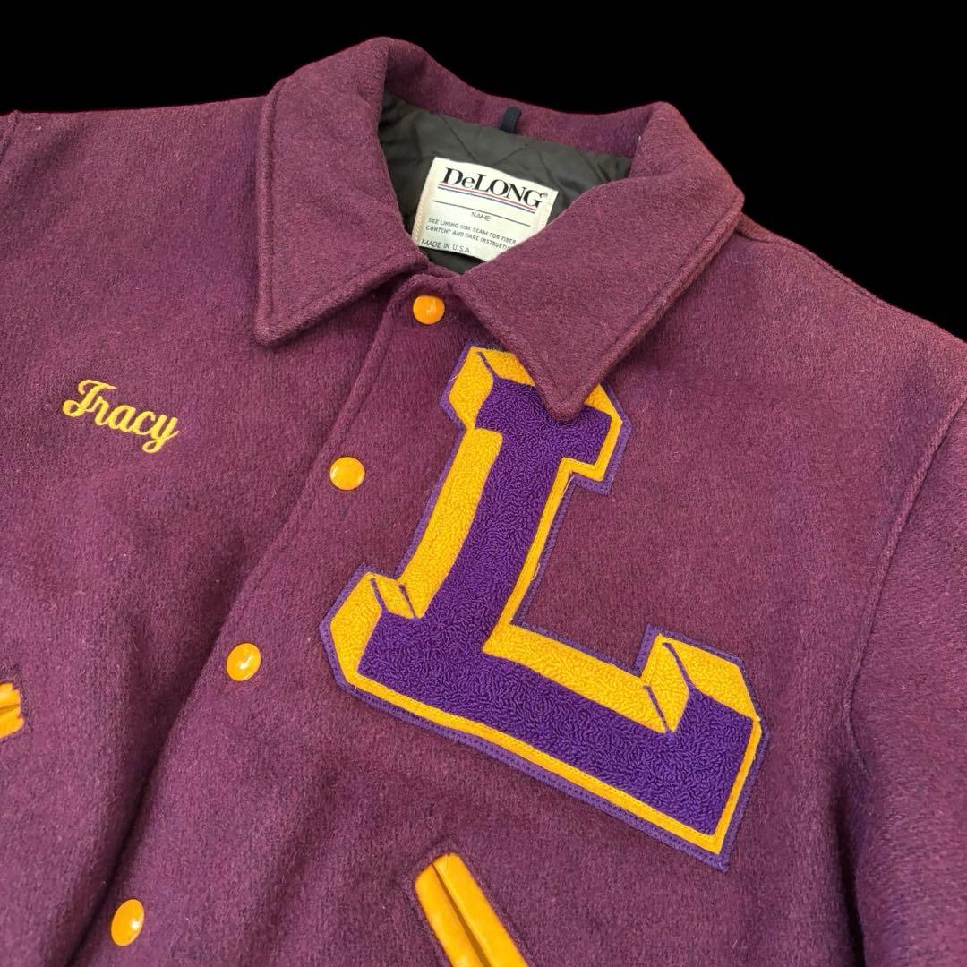 80s 90s アメリカ製 Delong ワッペン付き ボタン スタジャン 40