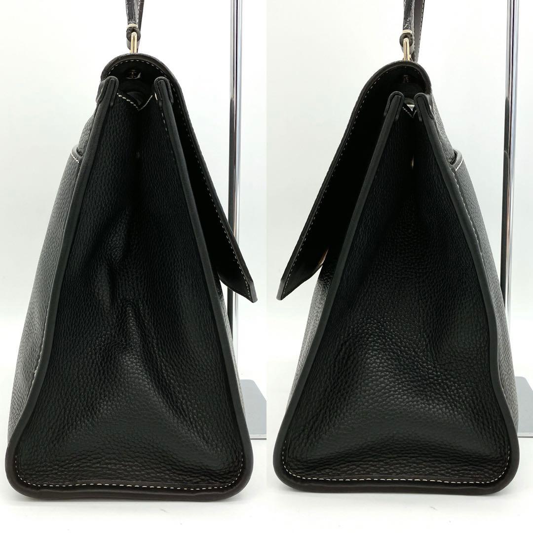 美品 BALLY ハンドバッグ Bターンロック ブラック シュリンクレザー