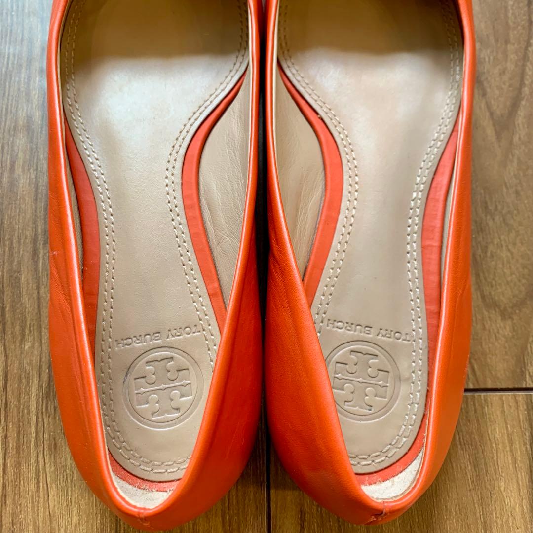 【美品】Tory Burchフラットシューズ 朱色 オレンジ／23.5cm